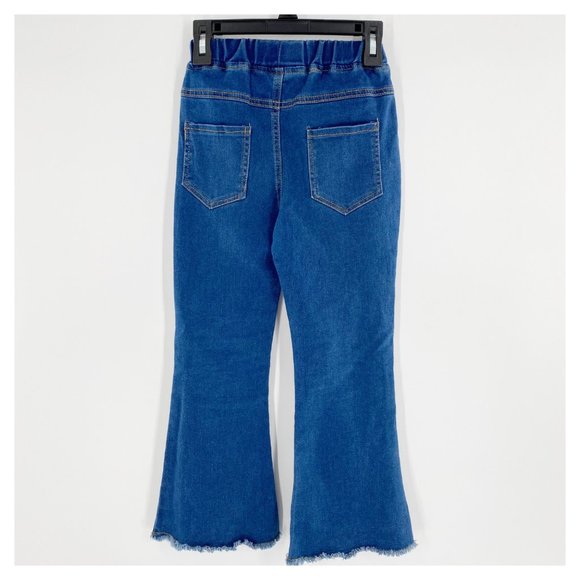 Girls Pull On Denim Jeans Flare Leg Raw Hem No Size Tag Lightweight Chambray Fee - Picture 3 of 5